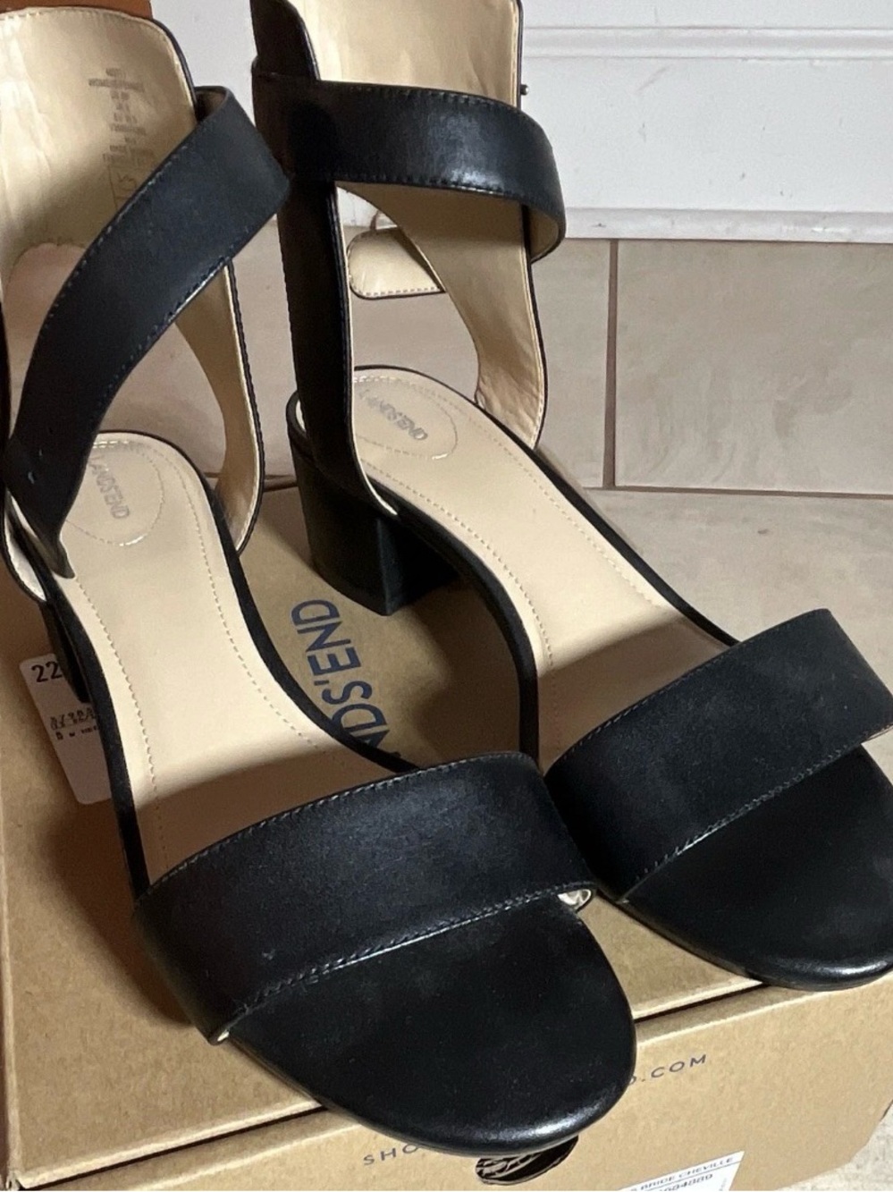 Lands' End Black Open-Toe Block Heel Sandals